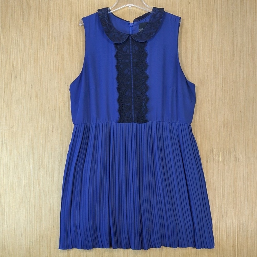 ASOS Curve Twee Preppy Blue Pleated Lace Peter Pan Collar Mini Dress Size 20